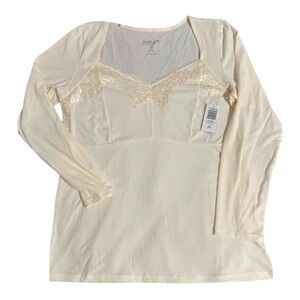 Torrid Super Soft Cream Ribbed Long Sleeve Top Lace Trim Cozy Minimalist 2 NWT